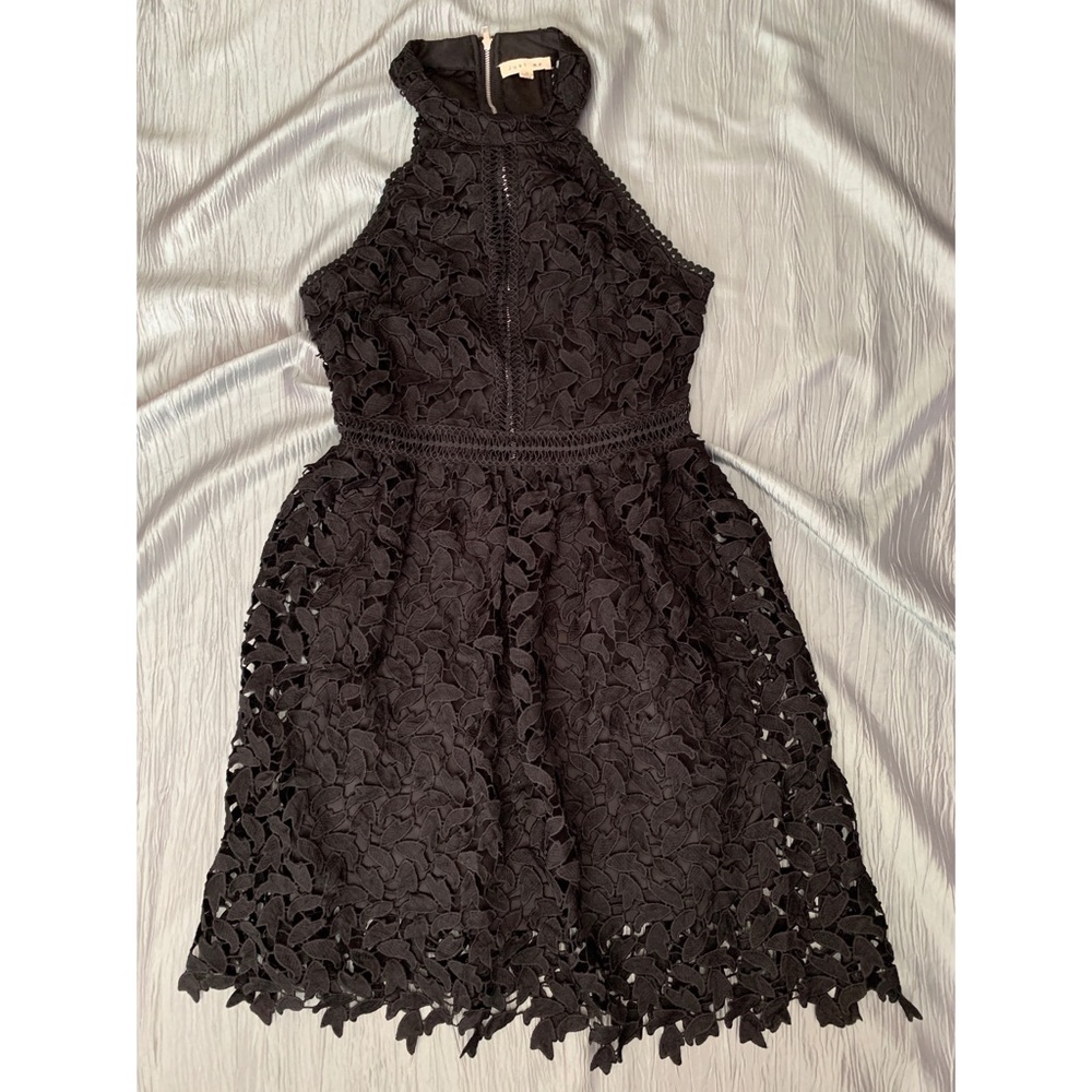 Black Lace High-Neck A-Line Dress
